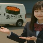 食と生活のデリバリーカーと女性キャラクター