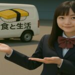 食と生活のデリバリーカーと女性キャラクター