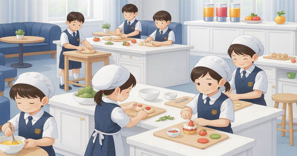 料理を楽しむ明るい家庭科クラブの様子