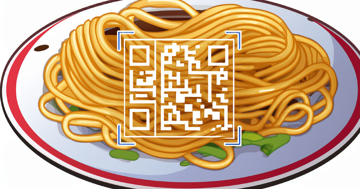 QRコード化されたインスタント焼きそばのイメージイラスト