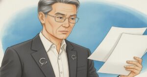 資料を確認するシニア男性ビジネスパーソンのイラスト