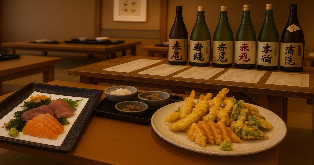 刺身と天ぷらを別皿に盛り付けた和食膳の写真