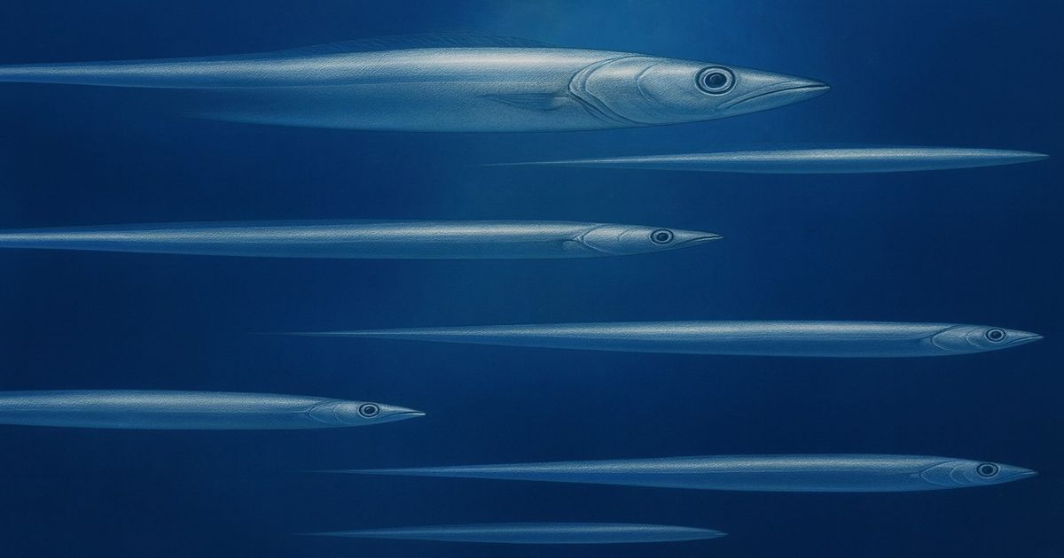 太刀魚が泳ぐ群れのイラスト
