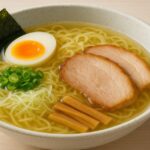 塩味の澄んだスープにチャーシュー、煮卵、ネギ、メンマがのった北海道風ラーメン