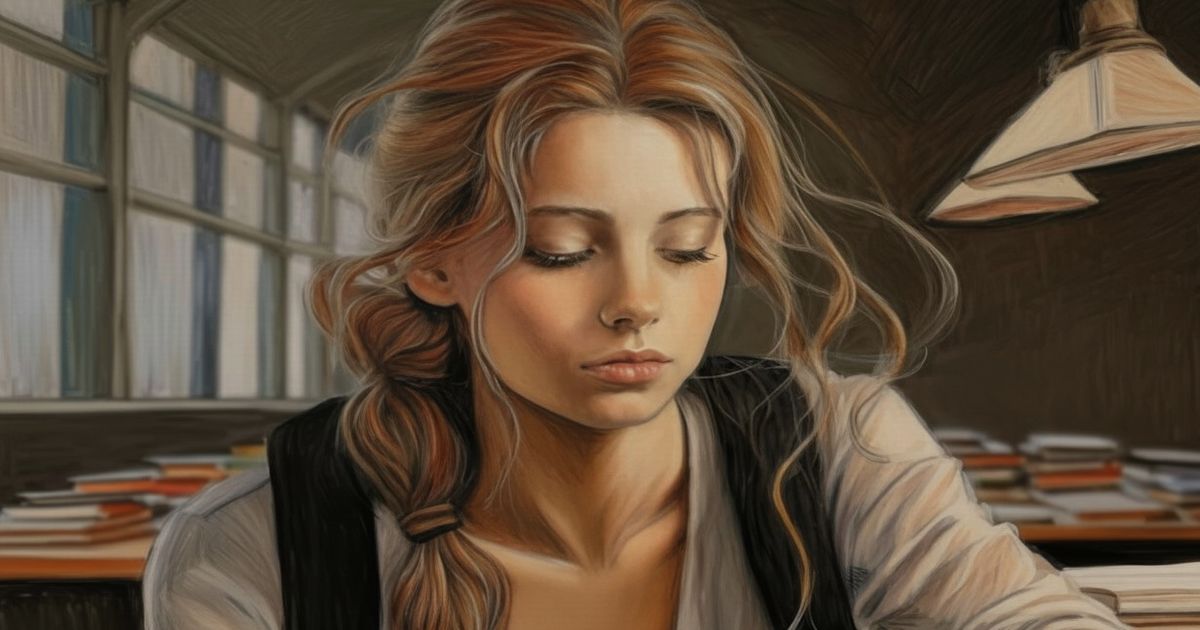 デスクで考える女性