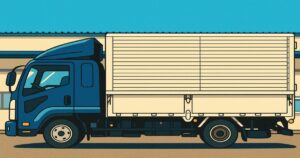 青いトラックをアニメ風に描いたイラスト