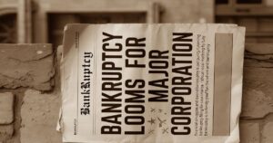 倒産報道を伝える新聞が壁にピン止めされているイメージ