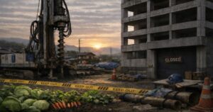 企業活動の停止と食と暮らしへの影響を象徴する風景