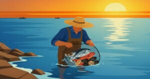 海で獲れる魚や貝類をイメージした食の共通イラスト