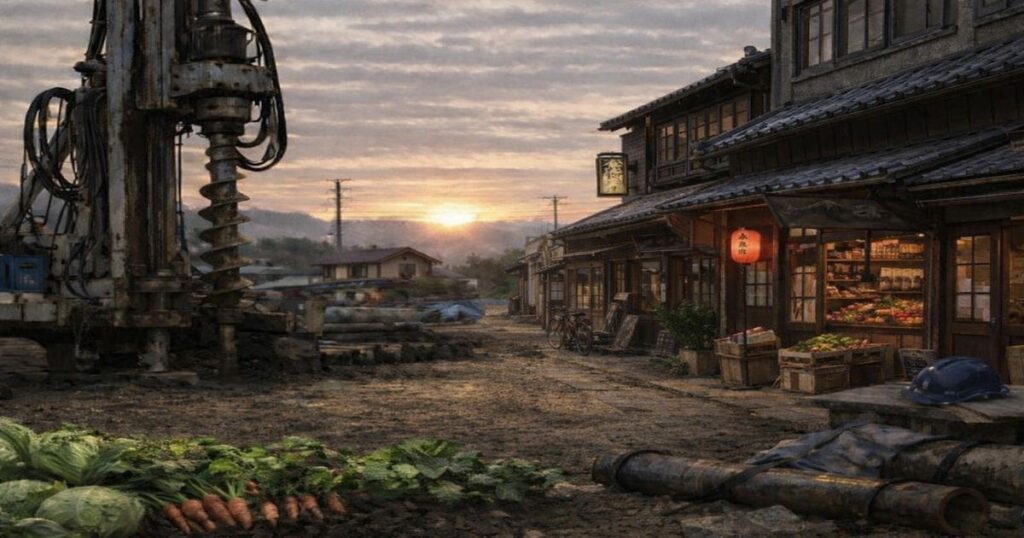 古い商店街が自然に溶け合う風景